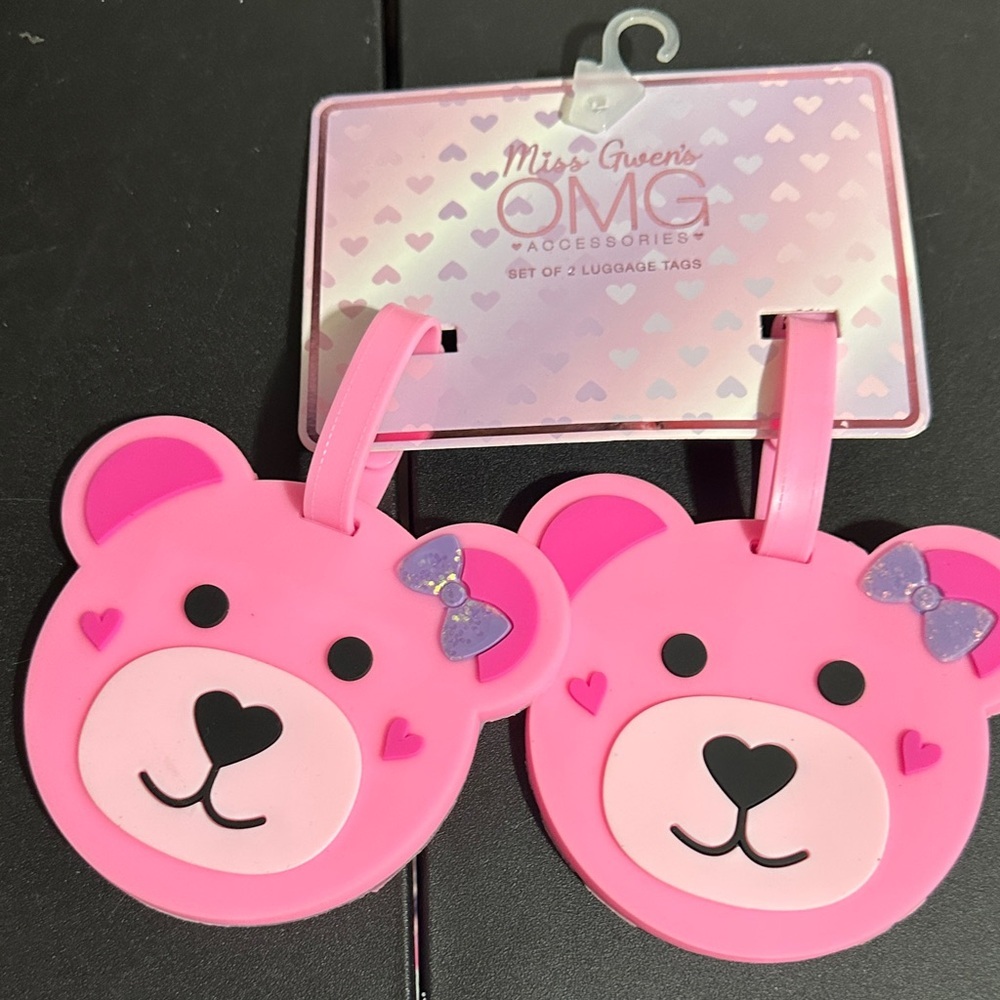 Miss Gwen’s omg accessories set of 2 pink teddy bear luggage tags